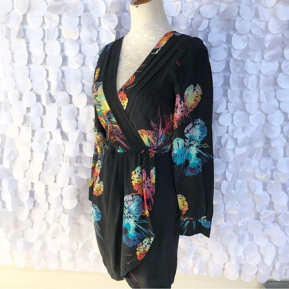Vintage Yumi Kim 100% Silk Black floral print Mini dress, Small Party Cocktail - Picture 8 of 12